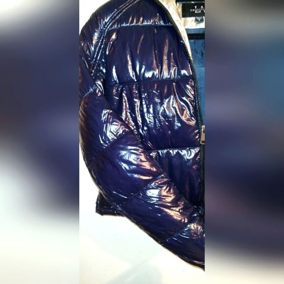 New Navy Blue & Silver Vegan Puffer Jacket Quilted LA Coalition-NWT - Picture 9 of 14